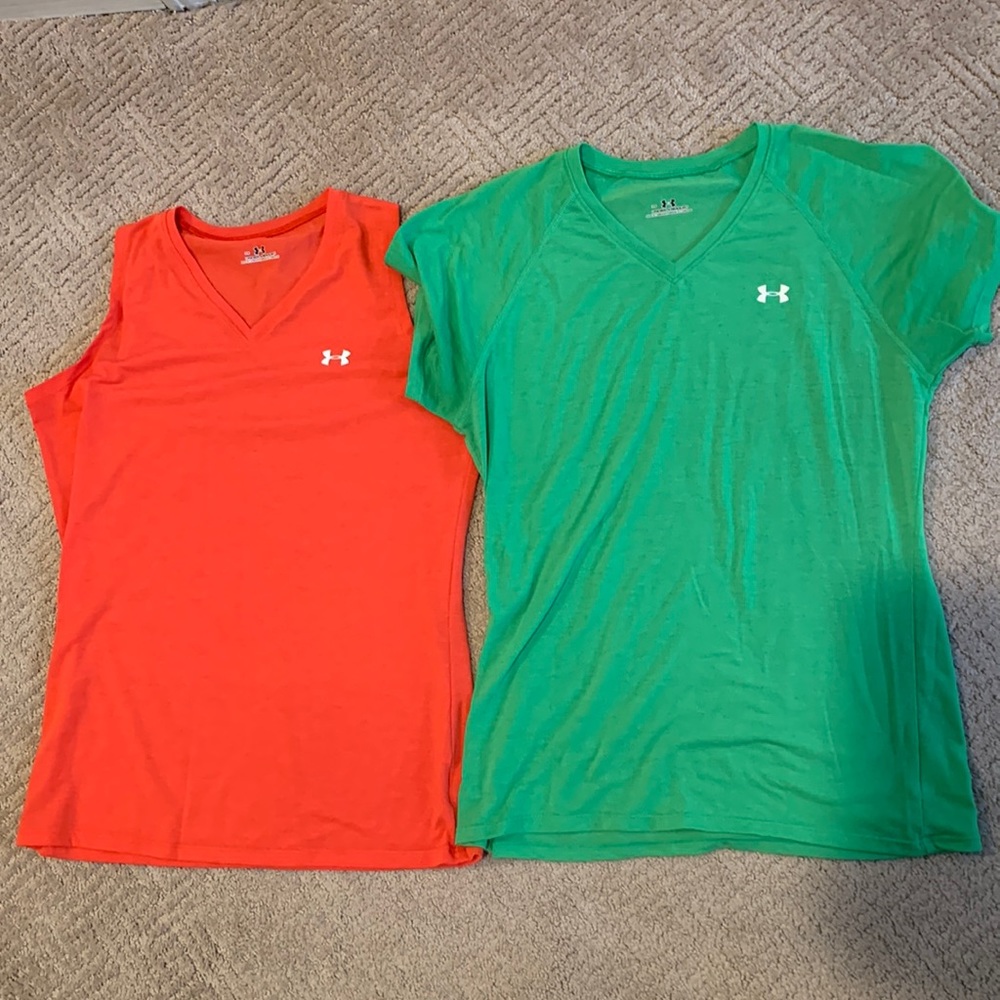 Under Armour extra small tees orange green